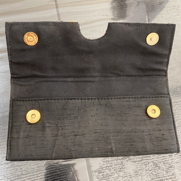 Black & gold raw silk zardozi embroidered clutch with orange & gold beads! - Picture 3 of 3